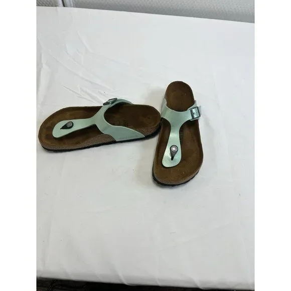 Birkenstock Pearl Green Women 38 Gizeh Slip On Thongs Flat Sandal Shoes. 💚 - Picture 1 of 10